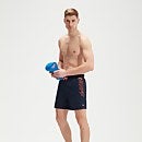 Bañador deportivo tipo bermuda estampado de 40 cm para hombre, azul marino/naranja