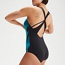 Formender bedruckter Calypso-Badeanzug für Damen Schwarz/Blau