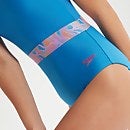 Bañador con cinturón y estampado de contraste para niña, azul