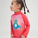 Bañador de manga larga con impresión digital para niña pequeña, rosa/coral