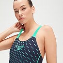 Medley Logo Medalist-Badeanzug für Damen Marineblau/Grün