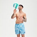 Bañador tipo bermuda Leisure estampado de 40 cm para hombre, azul/blanco