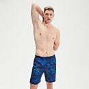 Bañador deportivo tipo bermuda de 45 cm con estampado integral para hombre, azul marino/azul
