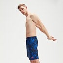 Bañador deportivo tipo bermuda de 45 cm con estampado integral para hombre, azul marino/azul