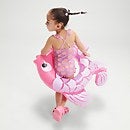 Bañador con tirantes finos, volantes e impresión digital para niña pequeña, violeta/rosa