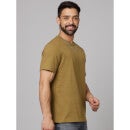 Olive Green Round Neck Cotton T-shirt (TEBOX)