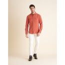 Orange Classic Spread Collar Casual Cotton Shirt (CALINOD)