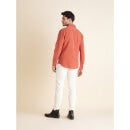 Orange Classic Spread Collar Casual Cotton Shirt (CALINOD)