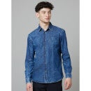 Navy Blue Slim Fit Faded Cotton Casual Shirt (DATIED)