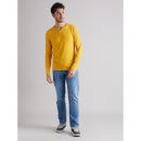 Yellow Henley Neck Long Sleeves Cotton T-shirt (CEABELONGIN)