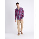 Blue Solid Classic Tartan Checked Casual Cotton Shirt (DATWIN)