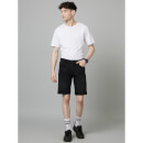 Black Solid Mid-Rise Cotton Denim Shorts (DOFIRSTBM)