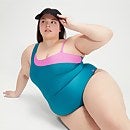 Damen Übergröße Solid Asymmetrischer Badeanzug in Übergröße Blaugrün/Lila
