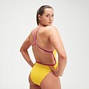 Bañador de entrenamiento de color intenso con espalda en V para mujer, mango/violeta