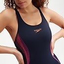 Placement Muscleback-Badeanzug für Damen Marineblau/Pink