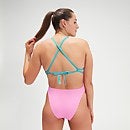 Bañador de entrenamiento de color intenso atado a la espalda para mujer, rosa