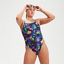 Club Training All-Over Digital V-Rückenausschnitt-Badeanzug für Damen Schwarz/Mango