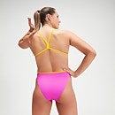 Bañador de entrenamiento de color intenso con espalda en V para mujer, violeta/mango