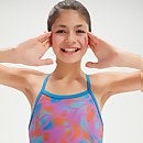 Bedruckter Muscleback-Badeanzug mit dünnen Trägern für Mädchen Violett/Orange