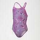 All-Over Digital V-Rückenausschnitt-Badeanzug für Mädchen Violett/Grün