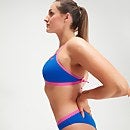 Top de entrenamiento de color intenso atado a la espalda para mujer, azul