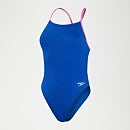 Bañador de entrenamiento de color intenso con tiras cruzadas en la espalda para mujer, azul