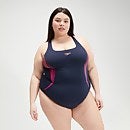 Medalist-Badeanzug Plus Size für Damen Marineblau/Pink