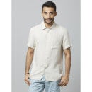 Linen Solid Off White Short Sleeves Shirt