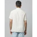 Off White Classic Spread Collar Short Sleeves Linen Casual Shirt (DAMARLIN)