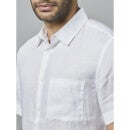 White Classic Spread Collar Short Sleeves Linen Casual Shirt (DAMARLIN)