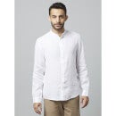 White Classic Mandarin Collar Linen Casual Shirt (DAMAOLIN)
