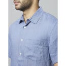 Blue Classic Spread Collar Linen Casual Shirt (DAMARLIN1)