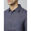 Linen Solid Blue Short Sleeves Shirt
