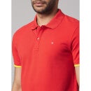 Red Polo Collar Short Sleeves Cotton T-shirt (CERABONAIN)