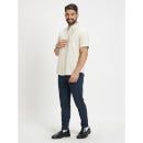 Beige Classic Knit Slim Fit Cotton Casual Shirt (BARIK)