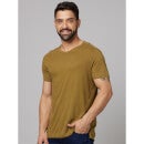 Khaki Solid Linen T-Shirt
