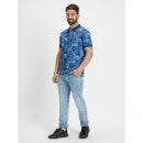Blue All Over Print Polo T-Shirt