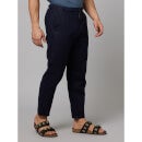 Navy Blue Mid Rise Plain Cotton Slim Fit Chinos Trousers (DOLINCO)