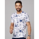White Round Neck Floral Printed Cotton T-shirt (CECAN)