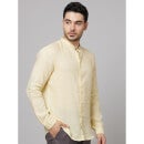 Yellow Classic Mandarin Collar Linen Casual Shirt (DATAMAO)