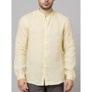 Yellow Classic Mandarin Collar Linen Casual Shirt (DATAMAO)