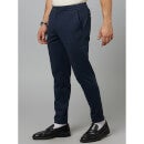 Navy Blue Mid Rise Plain Slim Fit Trousers (DOMELANGE)