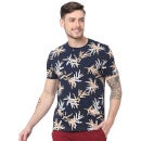 Navy Blue and Beige Printed Cotton T-shirt (ASEBAMBOU)