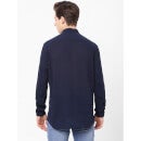 Navy Blue Solid Slim Fit Casual Cotton Shirt (BACREPE)
