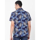 Navy Blue Floral Printed Regular Fit Casual Shirt (BASEER1)