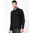 Black Solid Long Sleeves Regular Fit Linen Casual Shirt (BASTON)