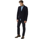 Navy Blue Self-Design Slim Fit Casual Pure Cotton Blazer (PUWAFFLE)