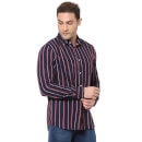 Navy Blue and Red Vertical Striped Cotton Casual Shirt (VAMATELLAS)