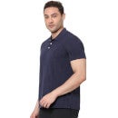 Navy Blue Tropical Printed Polo Collar Cotton Pure Cotton T-shirt (VEPALMITO)