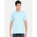 Blue Solid Polo Collar Pure Cotton T-shirt (NECEONE)